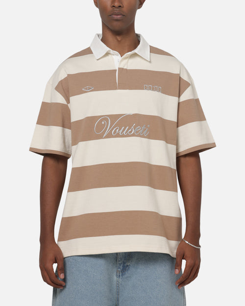 Vouseti Post Game Polo Shirt Latte White Stripe