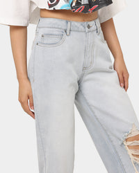 MNML Women's Baggy Distressed Jeans Vintage Blue