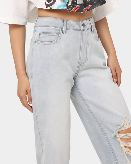 MNML Women's Baggy Distressed Jeans Vintage Blue