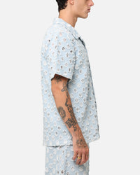 XXIII Lace Textured Denin Button Up Shirt Light Blue