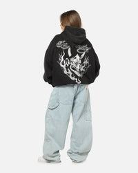 Ed Hardy Double Horns Hoodie Black Acidwash