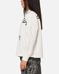 Ed Hardy Euro Button Up Shirt White Pinstripe