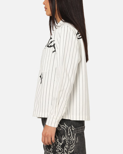 Ed Hardy Euro Button Up Shirt White Pinstripe