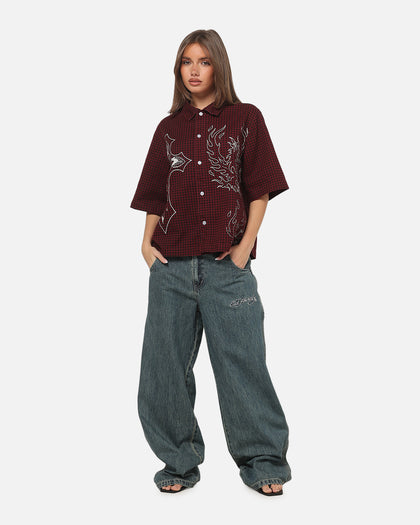 Ed Hardy Ghost Tattoo Button Up Shirt Plum