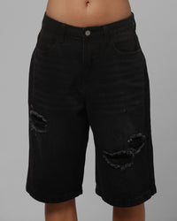 Loiter Distressed Jorts Black