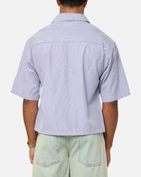 MNML Cropped Striped Short Sleeve Shirt Blue