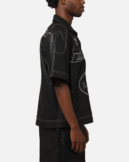 Loiter Motor PU Leather Button Up Shirt Black