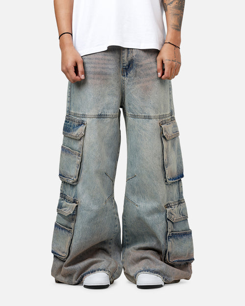 MNML Dune Double Cargo Denim Pants Blue/Red