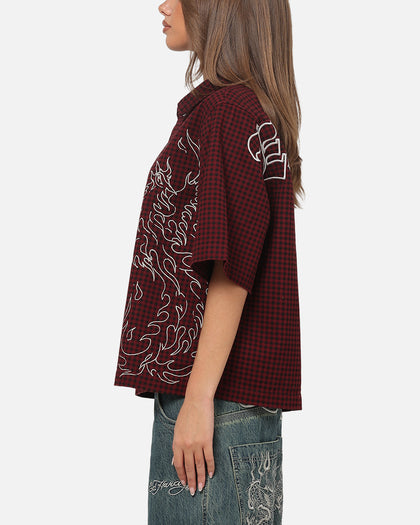 Ed Hardy Ghost Tattoo Button Up Shirt Plum