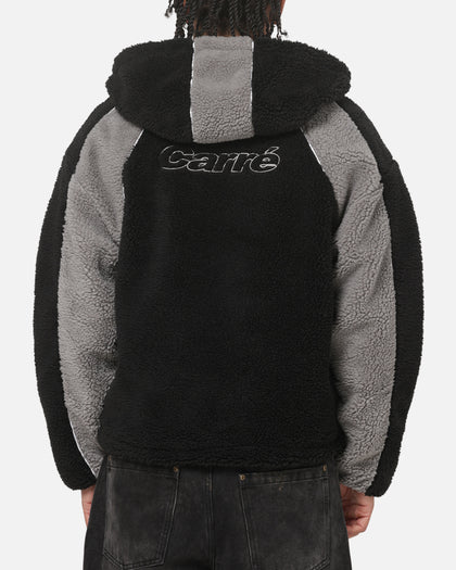 Carre Cream Sherpa Hood Zip Jacket Black