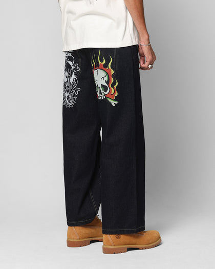 Ed Hardy Wide Leg Skull Jeans Dark Indigo