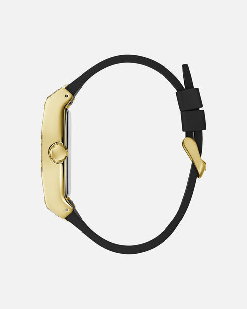 Guess Mainline Phoenix Frost Gold And Black Silicone Bracelet Watch Black/Gold