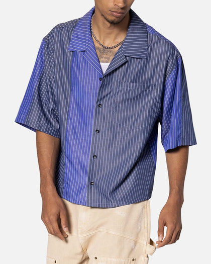 MNML Cropped Panel Stripe Shirt Blue