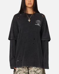 Mitchell & Ness Las Vegas Raiders Chromed Mock Long Sleeve T-Shirt Faded Black