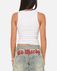 Ed Hardy Women's Rhinestone Logo Tank White