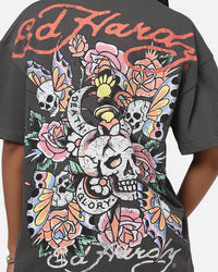 Ed Hardy Floral Skull T-Shirt Charcoal