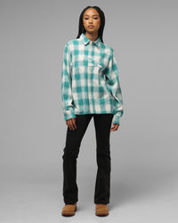Loiter Hybrid Flannel Button Up Shirt Green-Plaid