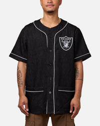 Majestic Athletic Las Vegas Raiders Denim Button Up Shirt Washed Black Denim