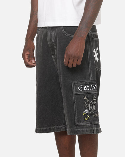 X-Large Eagle Baggy Cargo Denim Shorts Washed Black