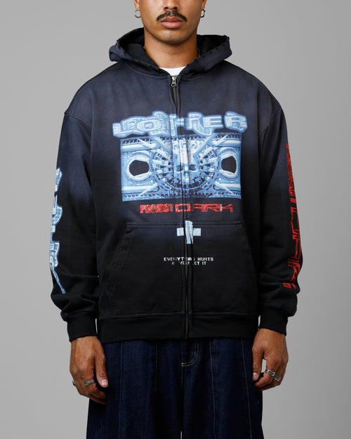 Loiter Void Zip Up Hoodie Washed Black
