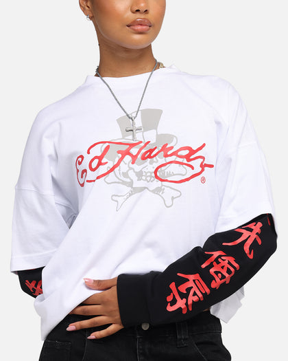 Ed Hardy Skull Layered Long Sleeve T-Shirt White