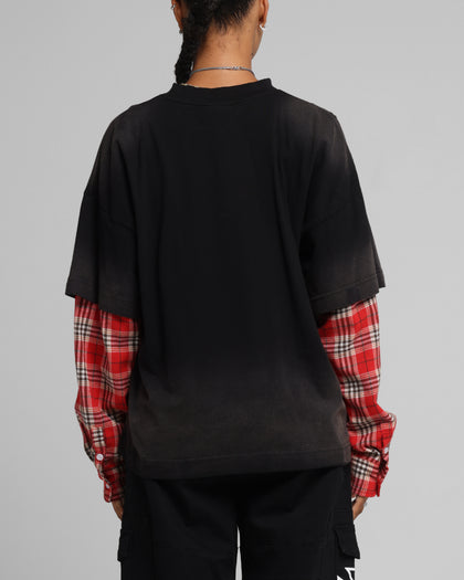 Loiter Layered Flannel T-Shirt Black/Red