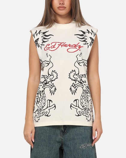 Ed Hardy Dragon Muscle T-Shirt Off White