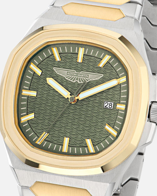 Aston Martin GPQ Two-Tone Case Bertelli Green Dial Bracelet Watch Silver/Gold/Green