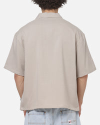 Carre Grid Short Sleeve Button Up Shirt Ecru Check