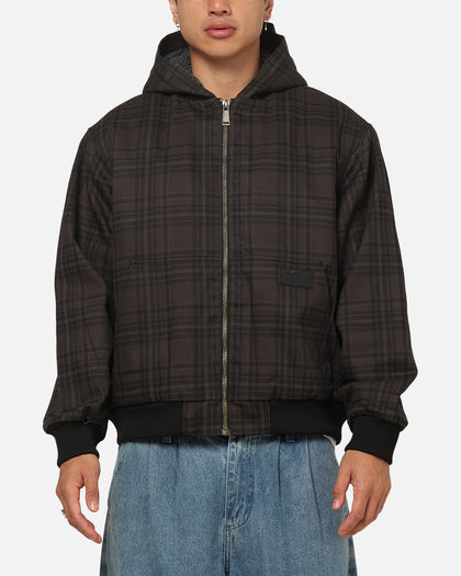 Carre Sherpa Lined Zip Hoodie Black Plaid