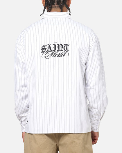 Saint Morta Valhala Pinstripe Long Sleeve Button Up Shirt White/Black