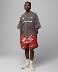 Loiter Stacked Metal Walk Shorts Burgandy