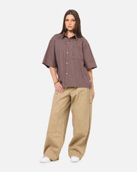 Carre Checkered Boxy Button Up Shirt Red Check