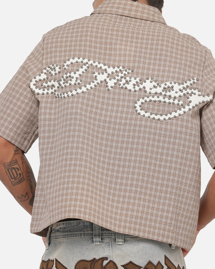 Ed Hardy Vandal Button Up Shirt Brown Check