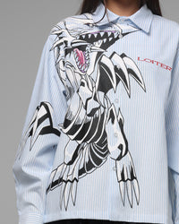 Loiter x Yu-Gi-Oh! Blue Eyes Button Up Shirt Blue Stripe