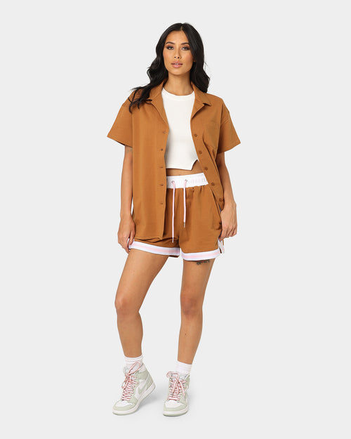 EN ES Women's Zenni Terry Shorts Tan/Stripe