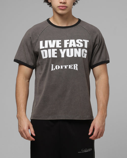 Loiter Live Fast Ringer T-Shirt Black