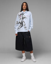Loiter x Yu-Gi-Oh! Blue Eyes Button Up Shirt Blue Stripe