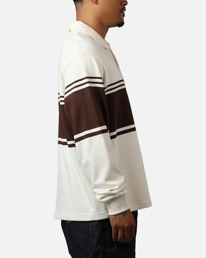 Carre Varsity Long Sleeve Polo Shirt Off White/Brown