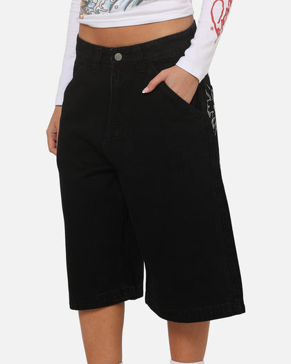 Ed Hardy Dragon Rhinestone Jorts Black