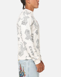 Ed Hardy Tiger Waffle Long Sleeve T-Shirt Off White