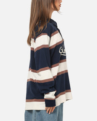 S Double Chain Stitch Long Sleeve Rugby Jersey Navy