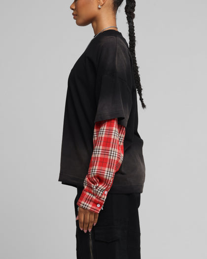 Loiter Layered Flannel T-Shirt Black/Red
