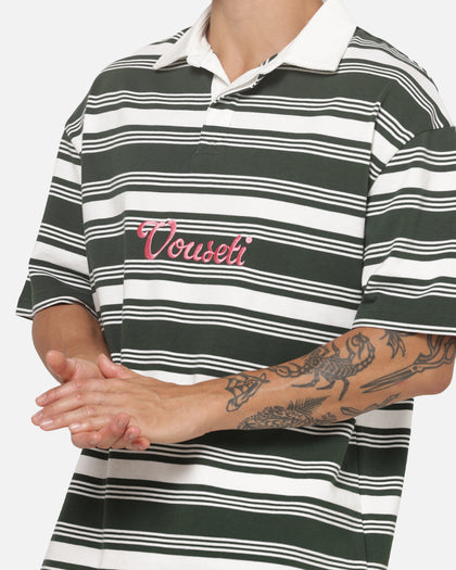 Vouseti Post Game Polo Shirt Money Green White Stripe