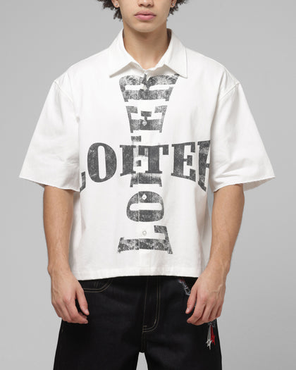 Loiter Rider Distressed Button Up Shirt Off White
