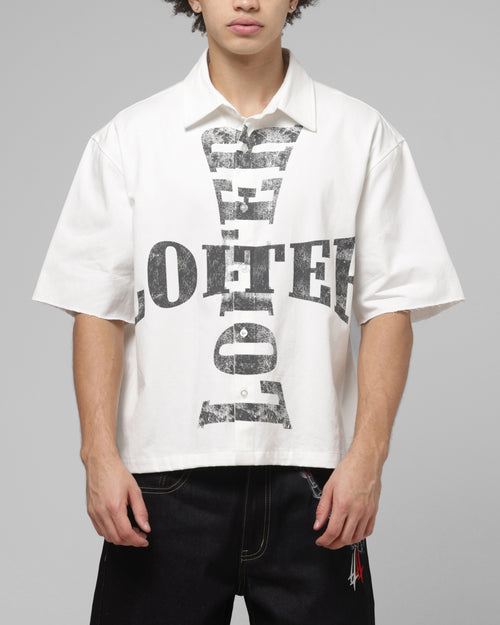 Loiter Rider Distressed Button Up Shirt Off White