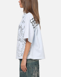 Ed Hardy Ghost Tattoo Button Up Shirt Blue Pinstripe