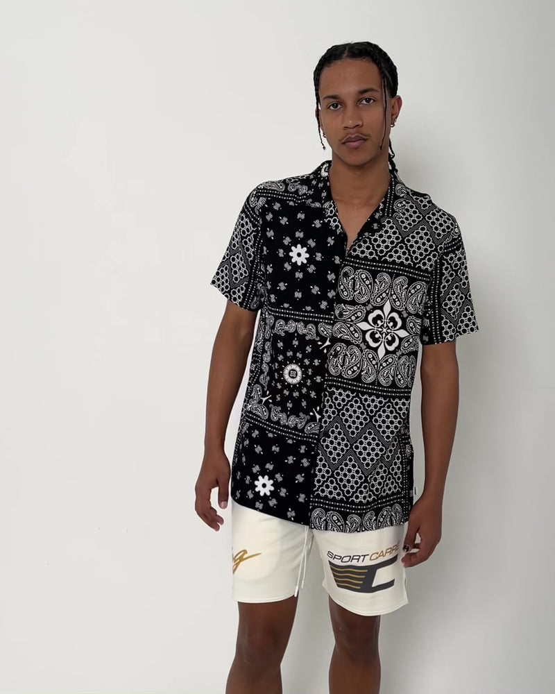 Carre Bandana Ultra Short Sleeve Button Up Shirt Black | Culture Kings NZ