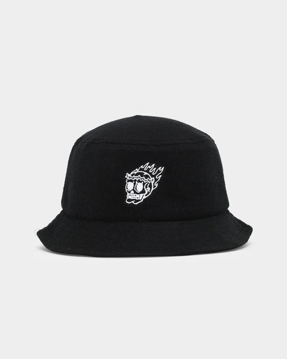 Rats Get Fat Flame Skull Bucket Hat Black