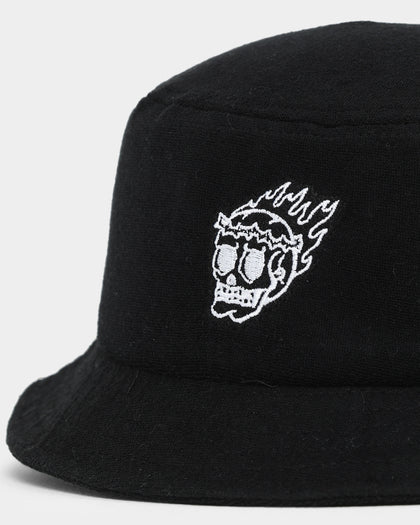 Rats Get Fat Flame Skull Bucket Hat Black
